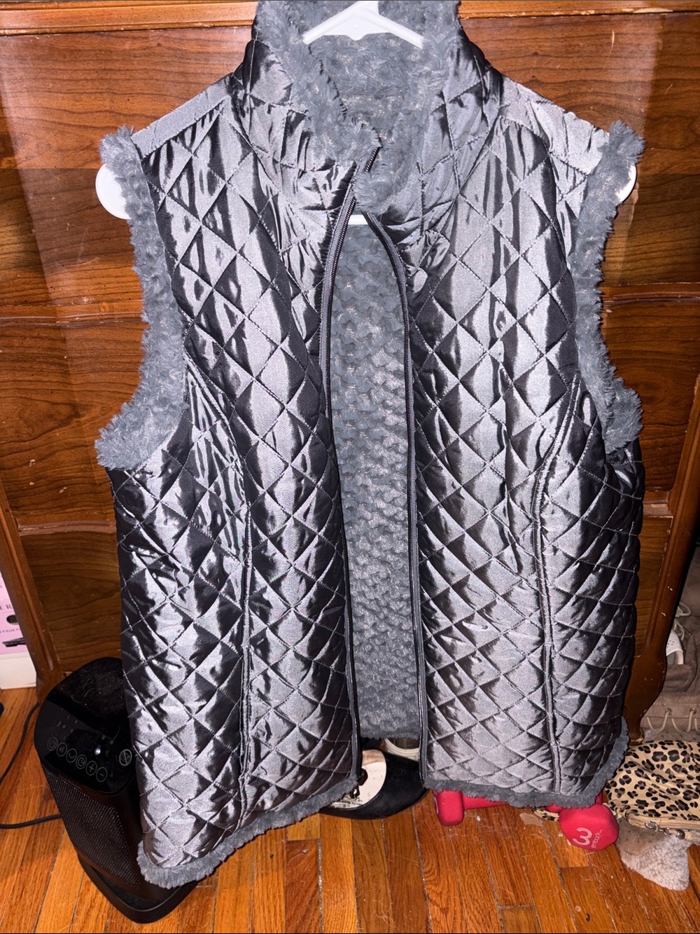 Quilted Faux-Fur Lined Vest - Gray